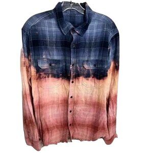 ARTIFACTS Dip-Dye Plaid Button-Up Shirt XL Cotton/Viscose Blend  Men/Women‎
